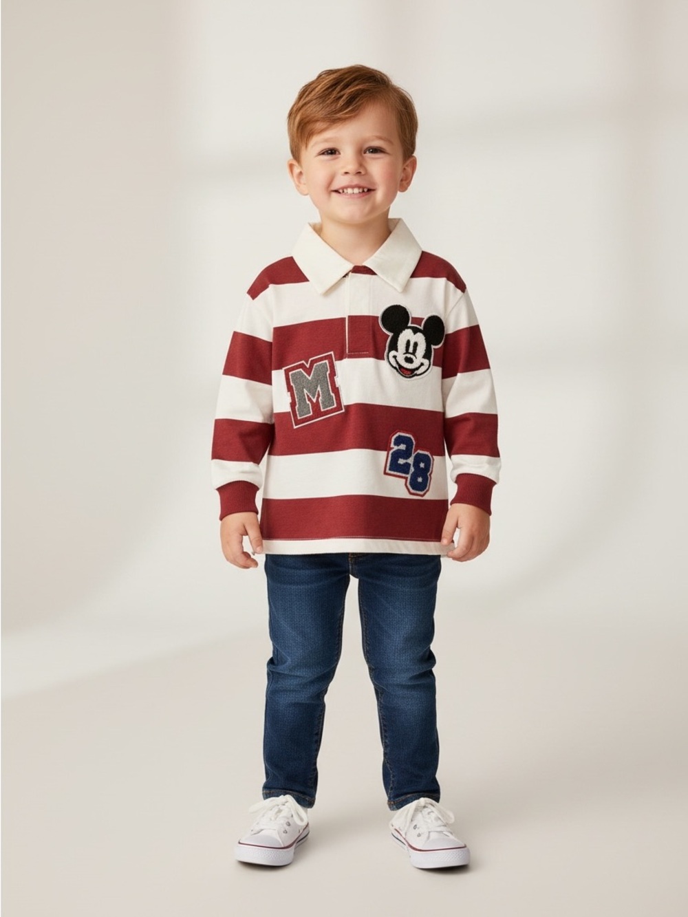 Red & White Striped Rugby Top with Mickey Patch for Kids NWT Size 2T